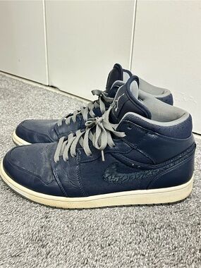 2011 Nike Air Jordan 1 Phat Mid Obsidian Cool Grey 364770-402 Men's Size 11